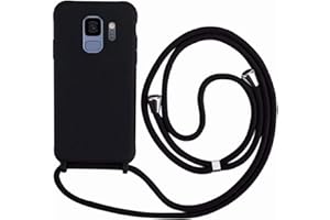 Ququcheng Funda Compatible con Samsung Galaxy S9 Plus,Ajustable Collar Correa de Cuello Cordón Cuerda Carcasa TPU Bumper Silicona Skin Caso para Samsung Galaxy S9 Plus-Negro