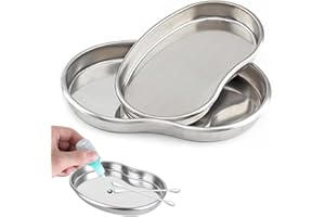 MKEMKA 2Pcs Stainless Steel Curved Trays 7.3 inch 7.9 inch Organizer with Curved Edge for Tool Craft Organization Multipurpose Utility Pan for Workshop Art Kitchen Home Office Use Easy to Clean