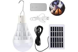 TECHKEN LED Luce solare lampadina 1 Pezzo con Telecomando&3 Metri di cavo, Solari Portatile USB Ricaricabile Lampade, 5 Modi Dimmerabile, per Per esterni interni Pollaio Emergenza Giardino Campeggio Tenda