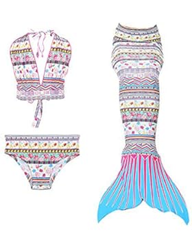 Das Beste Mädchen Meerjungfrauen Bikini Kostüm Meerjungfrau Schwimmanzug Badeanzüge Tankini (150, Weiß)