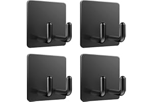 Rouclo 4 Pièces Crochet Adhesif Mural, Crochets Adhesifs en Acier Inox，Accroche Torchon Cuisine sans Perçage, Crochet Salle de Bain pour Salle de Bains, Salon, Chambre et Cuisine, Noir