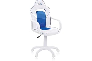 ADEC GROUP duehome | DRW, Silla Gamer, Silla de Oficina Gaming Estudio o Escritorio, Acabado en Símil Piel Blanco y Azul, Medidas: 46,5 cm (Ancho) x 46 cm (Largo) x 98-109,5 cm (Alto)