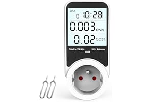 KAEFUYS Wattmètre Prise Compteur d'Énergie Compteur Électrique Consommation d'Énergie 3680W 16A Max avec 7 Modes de Surveillance Protection de Surcharge Écran LCD pour Maison Bureau Norme Française