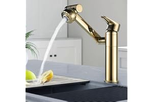 TOPBASHGO Universeller 360 ° drehbarer Wasserhahn, Wasserhahn Bad, Kaltwasserhahn Gäste WC Waschbeckenarmatur, Warm- und Kaltwasserhahn Für Badezimmer (Gold)