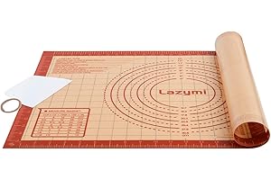 Lazymi Antidérapant Tapis de Cuisson en Silicone extra épais, Anti-Adhérent Feuille de Cuisson Patisserie avec Mesures, Tapis de Four pour Pizza/Biscuit/Pâte (avec Coupe-Pâte) (40×60 cm, Rouge)