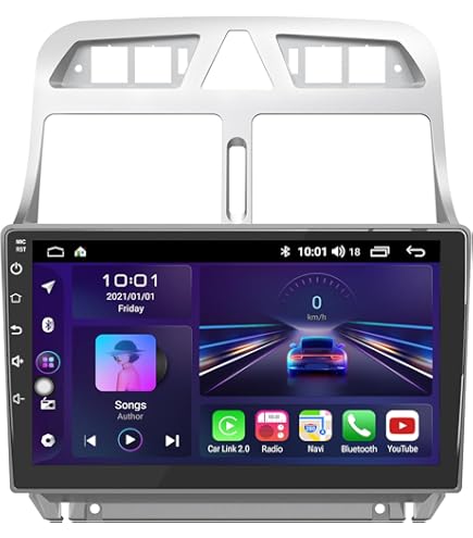 Autoradio Android Podofo 9 Pouces Pour Peugeot 307 2007-2013 Avec CarPlay, Android Auto, GPS, Wi-Fi, Audio Hi-Fi, FM, RDS