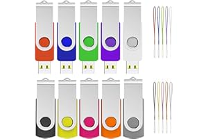 Pendrive 4GB 10 Piezas, ABLAZE Memorias USB Giratoria con Indicador LED, Almacenamiento de Datos para PC, Portátil, Audio de Coche y Televisión (10 Colores)