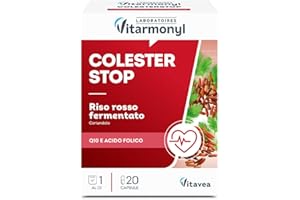 Colesterstop - Riso Rosso Fermentato e Coriandolo - Monacolina K - Con Coenzima Q10 e Acido Folico - Salute Cardiovascolare - 20 Capsule -Vitarmonyl