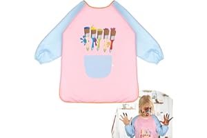 MAJOME Malschürze Kinder Wasserdicht Kinder Malkittel Malerkittel für Kinder einstellbar Bastelschürze für Kinder 5-11 Jahre Mädchen/Junge mit Ärmeln und Big Taschen für Schule Kunst Malerei