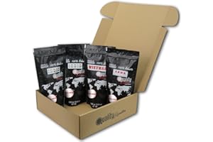 QUALITY ROASTERS COFFEES Café Molido. Origen Asia: Vietnam, Java e India. Variedad Arábica y Robusta. Pack para regalo y degustación. 4x250g. Molido Fino. Tostado artesanal