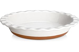 MALACASA Ceramic Pie Dishes, Pie Pan for Baking 9 Inch,40 OZ Pie Plate Round Pie Dish for Baking Fluted Pie Dish Baking Pan, Non Stick Deep Pie Dishes for Quiche (White and Brown, 1 PC)