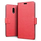 Custodia Nokia 6, SLEO [Premium Portafoglio Protettiva] Wallet Cover Nokia 6, 2-Scheda Slot, [PU pelle] Morbido Impermeabile Antipolvere Protezione, Nokia 6 Cover, Nokia 6 Custodia - Rosso