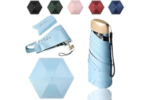 TIRIMBELES Paraguas Plegable de Bolsillo para Viaje, Sombrilla de Mano 6 Varillas, Paraguas Protección Solar UV, Mini Paraguas Impermeable, Compacto y Elegante con Funda, Ideal para Viajar y Bolsos Pequeños