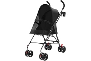 HUOLE Cochecito de perro 4 ruedas ligero y plegable, cochecito de gato portátil, carrito para perro pequeño y miniatura, con portavasos, 97 x 45 x 55 cm, color negro