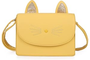 AFKOMST Portafogli carino per le ragazze adolescenti, piccola borsa a tracolla e borse, regalo gatto per i bambini,Giallo, Piccolo.