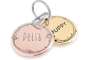 MEOW THE WOOF Wzór z motywem korony kwiatowej – Personalizowane identyfikatory dla kotów i psów Odpowiednie dla dużych zwierząt domowych – Głębokie grawerowanie Złoty Zawieszki do obroży