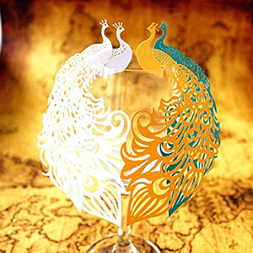 ROSENICE 50 Stück Tischkarten Namenskarten Platzkarten Hochzeit Party Tischdekoration Weiß Pfau - 7