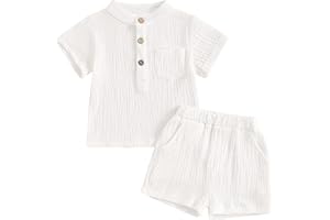 Carolilly Ensemble Eté Enfant Petit Garçon de 2 Pièces, Chemise à Manches Courtes en Coton+ Shorts Assorti (6 mois à 4 ans)