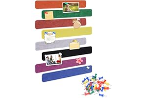 GIGIIS Bacheca in Sughero Feltro 8 Pezzi Colorati Bacheca Promemoria 33 x 5cm Lavagnetta in Sughero con 30 Puntine Muro Rettangolo Autoadesivo Bacheca Foto Pannelli Sughero per Appendere Foto Casa