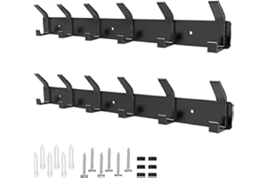 Galerie SV Perchero de pared con 6 ganchos, perchero de pared con 6 ganchos, perchero de metal, perchero para dormitorio, baño, cocina, perchero, perchero de pared (negro)