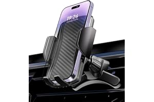 Hoppac Support Telephone Voiture Grille Aeration, Porte Téléphone Voiture, Accroche en Acier, 360° Rotation, Bouton de Libération, Socles Téléphone Portable Automobile pour Smartphone iPhone 4-7 in