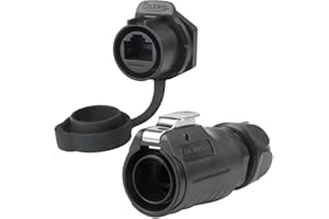 CNLINKO LP-20 RJ45 Set Connettore Impermeabile, Connettore Ethernet CAT6 Connettore Dual Port 8P8C Presa da Pannello IP68 Connettore Impermeabile (Set Nera RJ45 a Foro Singolo)