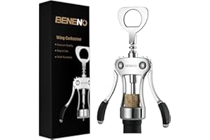 BENENO Korkenzieher Wein, Premium Wein Flaschenöffner Weinöffner aus Zinklegierung Flügelkorkenzieher mit Multifunktionalem Weinflaschenöffner für Korken und Kappen, Silber