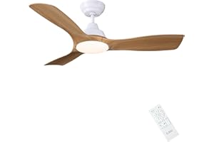 CJOY Ventilateur de Plafond avec Lumières et Télécommande, Plafonnier Ventilateur 42'' 3 Pales en Bois ABS, DC Réversible Silencieux, LED de Température Tricolore Dimmable, 6 Vitesses pour Chambre