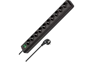 Brennenstuhl Eco-Line, 10'lu çoklu priz (yüksek temas korumalı, şalter ve 3 m kablolu) siyah