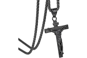 GOLDCHIC JEWELRY GoldChic Collier Croix Chretienne Homme Inri/Noeud Celtique/Serpent/Bible Pendentif Croix Femme personnalisable Chaine Garcon Pendentif Religieux Acier/Or/Noir Amulette de Protection