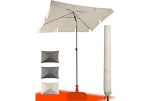 4happy SET Sonnenschirm rechtecktig Balkon mit Sonnenschirmhülle - UV50+ Sonnenschirm 200x125cm– SunnyShade in Beige, höhenverstellbar, mit Knickfunktion