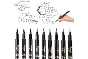 O-KINEE Rotuladores para caligrafía, 9 unidades, punta de pincel, para escritura, diario de principantes, firma, rotulación y diseño (4 tamaños), negro