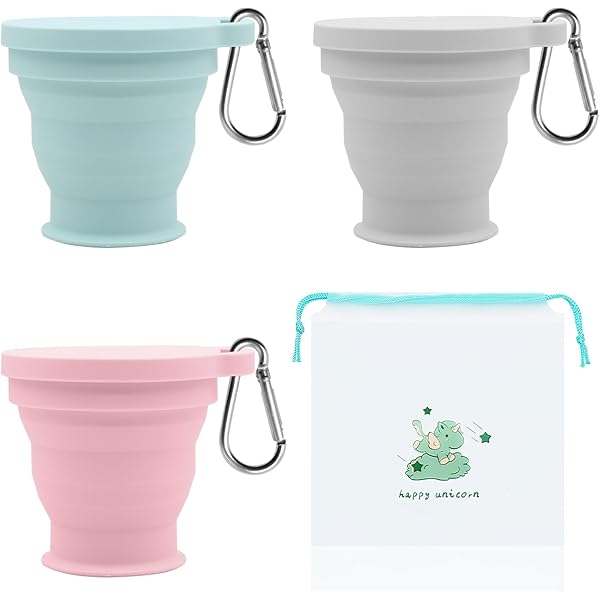 Lot De 4 Gobelets Pliables Voyage En Silicone - Avec Couvercle étanche - Plié 6 Cm - Parfait Camping, Rando, Pique-nique