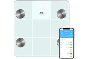 SENSSUN Bascula de Baño Digital Grasa Corporal,Inteligente Báscula Grasa Corporal Bluetooth,Monitores de Composición Corporal, 180kg/400lb 30 * 30cm, Pantalla LED(blanca)