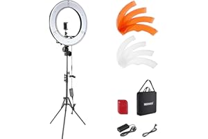 NEEWER Profesjonalny pierścień świetlny ze statywem: 18 cali 55 W 5600K Regulowany pierścień świetlny LED ze statywem, odbiornik Bluetooth do smartfona, selfie, Youtube/TikTok wideo, lampa estetyczna