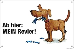 COMIC-SCHILDER.DE Schild "Ab hier - mein Revier" Hund braun