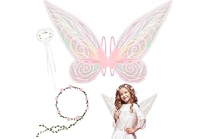 KITIMI Ali da Fata, Ali Fata Donna, Fairy Wings e Bacchetta, Anello di Fiori Carino, Ali Arcobaleno per il Costume da Cosplay di Halloween Angelo Vestito per la Fotografia di Compleanno, Ali Fata Bambina