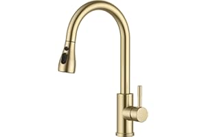 FORIOUS Armatura Kuchenna z Wyciąganą Wylewką, Obracana o 360°, Wysokociśnieniowa Bateria Meszakowa ze Stali Nierdzewnej, 2 Rodzaje Strumienia Wody z Wysokim łukiem, Bateria Zewozmywakowa, Złota