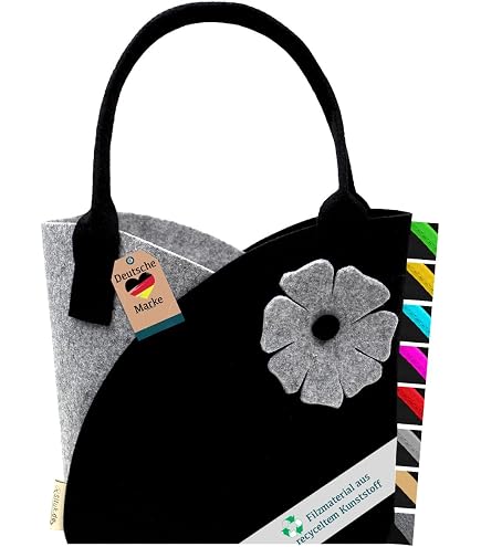 4er Set Filz-Einkaufstaschen Mit Stern | Elegante Tragetaschen Faltbar, 39x30x10 Cm, Dunkelgrau