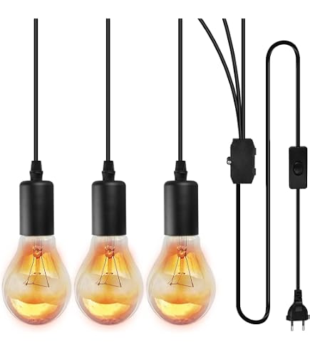 BORDEAG Corde Lumineuse Chanvre 3 Douilles E27 - 6.8m, Interrupteur, Style Vintage Pour Bar Ou Chambre