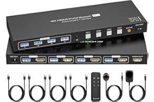 VPFET USB 3.0 HDMI KVM Switch 4 PC 1 Monitore 4K60Hz 4 Ports HDMI 2.0 KVM Switches Aktie 4 USB 3.0 Devices Mouse Keyboard Printer Avec Adaptateur secteur DC12V et 4 câbles USB 3.0