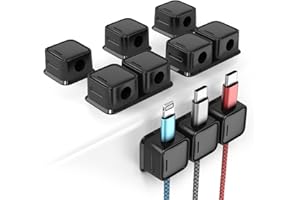 Smofish Fermacavi Scrivania, 6 Pezzi con 10 Slot Organizer a Clip per Cavo Portacavo Magnetico, Magnetico Cavo Clips per Cavi per TV PC Casa Ufficio, Nero