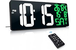XREXS 18'' Orologio da Parete Digitale Grande Con Telecomando, LED Auto DST, Calendario a Luminosità Regolabile, Temperatura/Sveglia/Data/Giorno (8 Lingue)