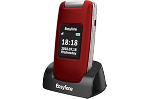 Easyfone Prime-A1 gsm Teléfono Móvil para Personas Mayores con Tapa, Audífonos Compatibles, Teclas Grandes, Cámara de 2.0MP, Fácil de Usar Celular para Ancianos con SOS (Rojo)