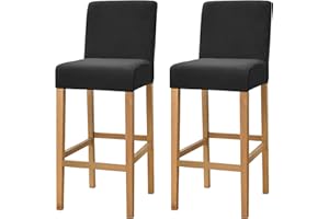 Dimatic Samt Plüsch Stuhl Abdeckung Theke Pub Bar Hocker Stuhl Slipcover für Esszimmer Cafe Barhocker Slipcover Möbelschutz Anti-Rutsch-Bezug mit elastischem Boden, 2er Set, Schwarz