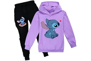 CKCKTZ Enfants Filles Stit-chs Sweat à Capuche Survêtements Set Cartoon À Capuche Hauts Et Pantalons Jogging Set