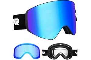 Vgooar OTG Ski Goggles with Magnetic Detachable Lens, Frameless Cylindrical Lens Ski Goggles - Anti-Fog and UV400 Protection Skiing Goggles for Men and Women