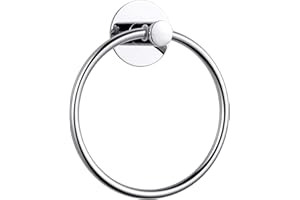 HUATEEN Self Adhesive Chrome Towel Ring,304 Stainless Steel 6.3" Bathroom Essential No Drilling Heavy Duty 10kg Towel Holder for Tiles/Wood Walls,Kitchen & Ensuite Hand Towel Rail (Silver)
