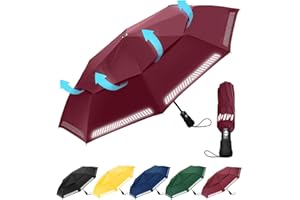 Chakipee Paraguas Plegable Antiviento Automatico Reflectante Resistente Al Viento con Doble Cubierta Compacto para Mujer y Hombre Paraguas de Viaje 8 Varillas