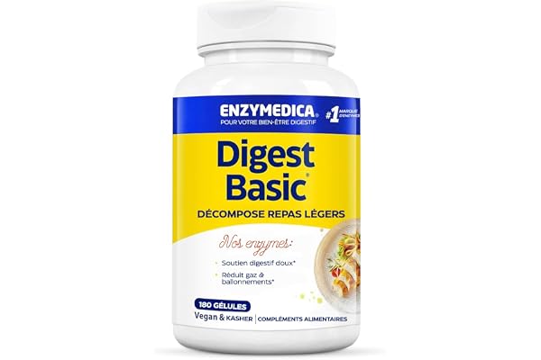 Enzymedica, Digest Basic, Formule Enzymatique, Réduit Gaz Et Ballonnements, Améliore L'Absorption Des Nutriments Et L'Énergie, Magnésium, Phytase, Sans Gluten, Sans Produits Laitiers, 180 Capsules